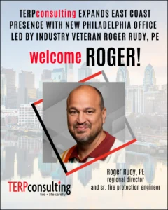 Image of Philadelphia in the background with Roger Rudy headshot. Announcing the opening of TERPconsulting's Philadelphia office.