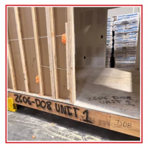 Modular Building under construction. Showing wood framing.