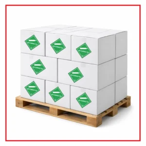 White boxes on a pallet. 