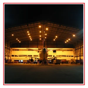 Image of a hangar with an airplane inside.