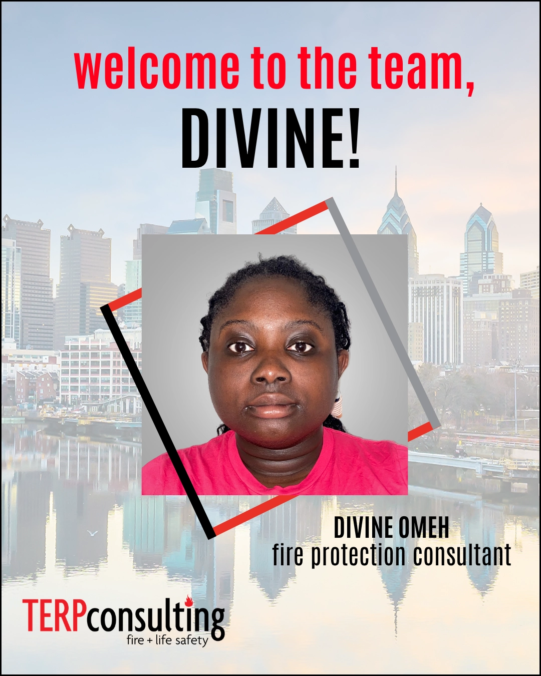 Divine Omeh as a fire protection consultant in our Philadelphia office.
